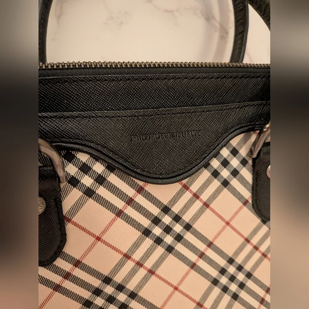 Burberry Beige Check Canvas Tote with Black Trim